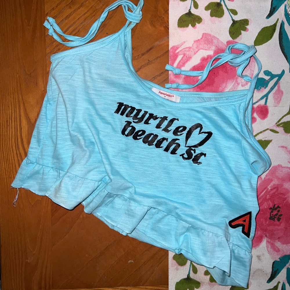 Never Worn AquaAddict children/miss light blue medium Myrtle Beach tie-strap top